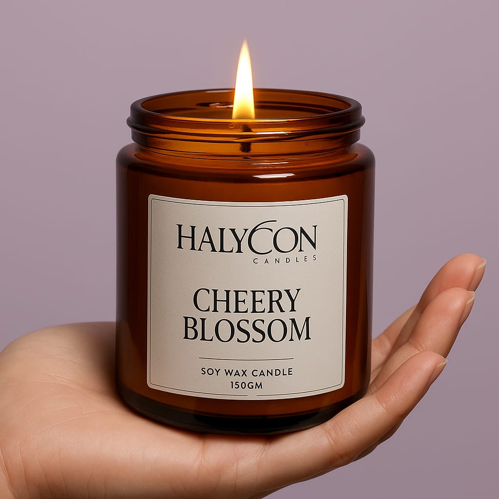 Amber Jar Cherry Blossom Candle | 150Gms | Pure Scented